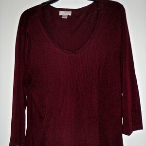 ANN TAYLOR LOFT WOMEN'S MAROON 3/4 SLEEVE 100% COTTON PULLOVER TOP SIZE XL